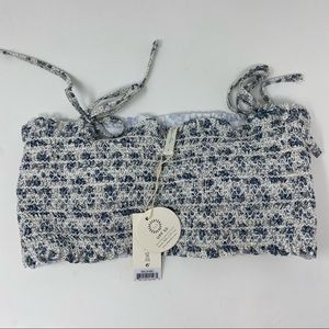 NEW Rylee + Cru Blue Roses Smocked Bikini Top Large